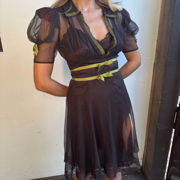 Puff Sleeve Brown 1930s Vintage Dress - Picture 3 of 5